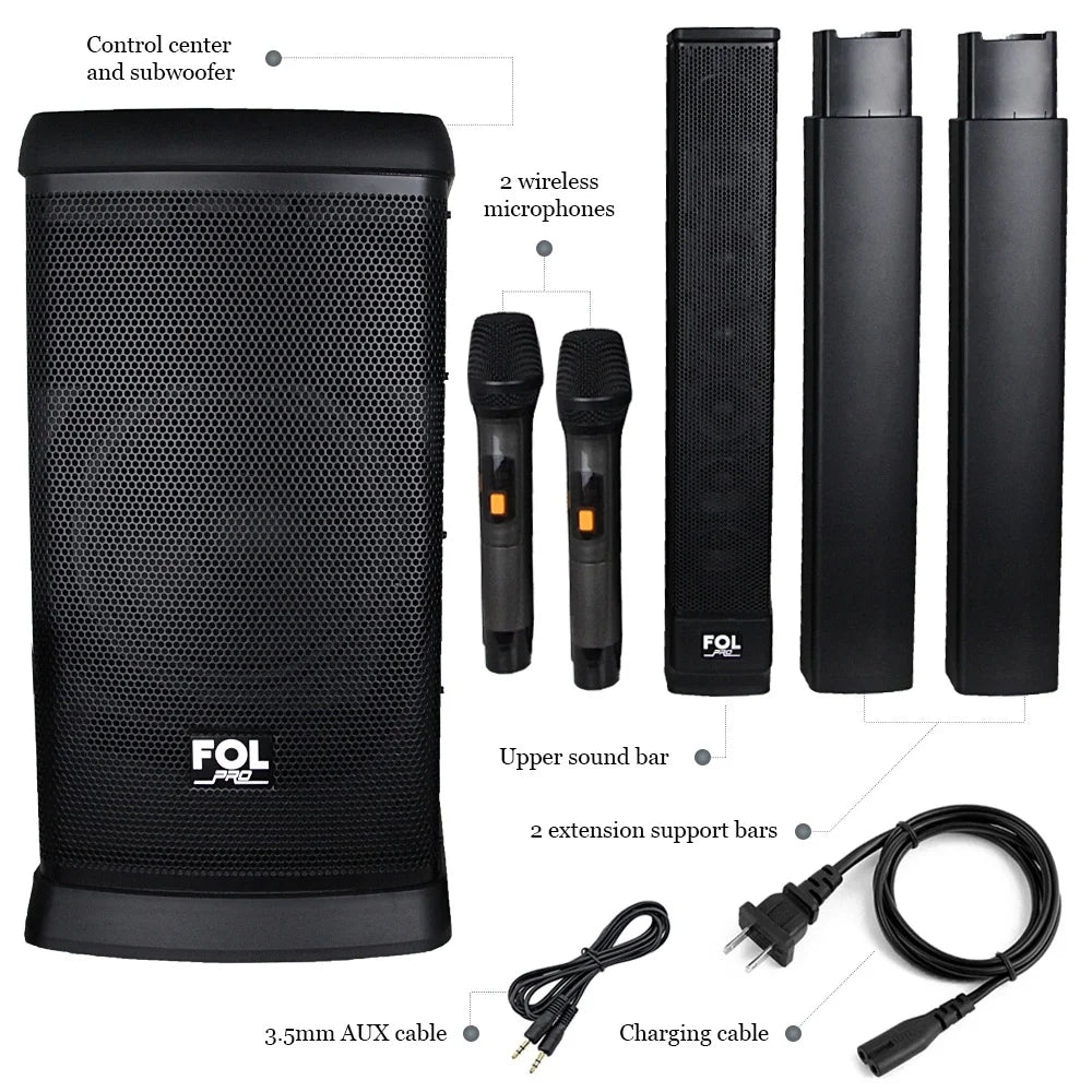 FS-T888 Bluetooth TWS Sound Tower Speaker – 420W Power, Karaoke System w/ 2 Wireless Microphones