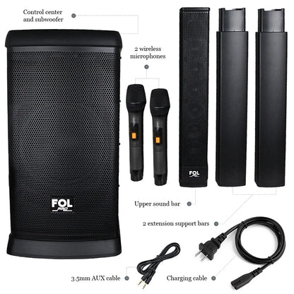 FS-T888 Bluetooth TWS Sound Tower Speaker – 420W Power, Karaoke System w/ 2 Wireless Microphones
